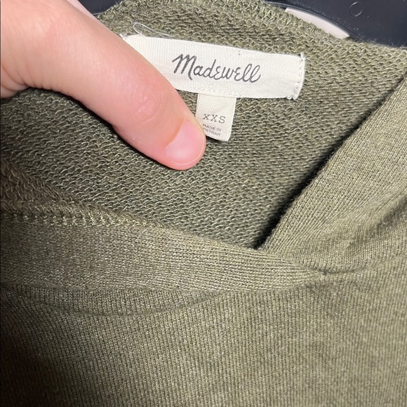 Madewell Pleat Sleeve Shrunken Hoodie Sweatshirt Olive Green Heathered XXS - Picture 3 of 5